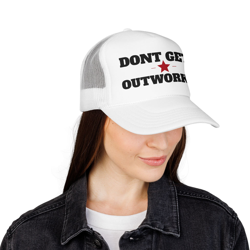 Dont Get Outworked Trucker Hat | Motivational Retro Star Mesh Cap