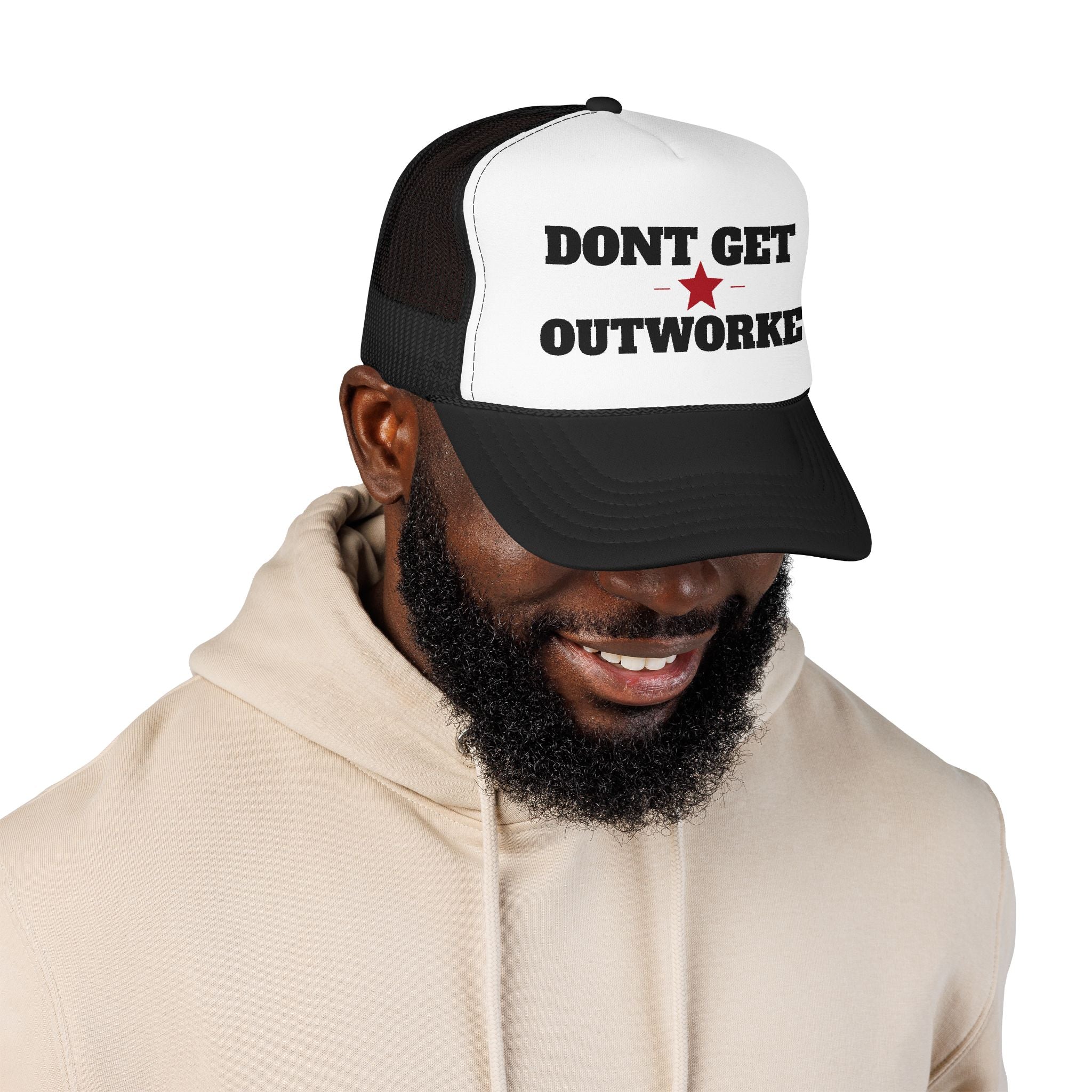 Dont Get Outworked Trucker Hat | Motivational Retro Star Mesh Cap