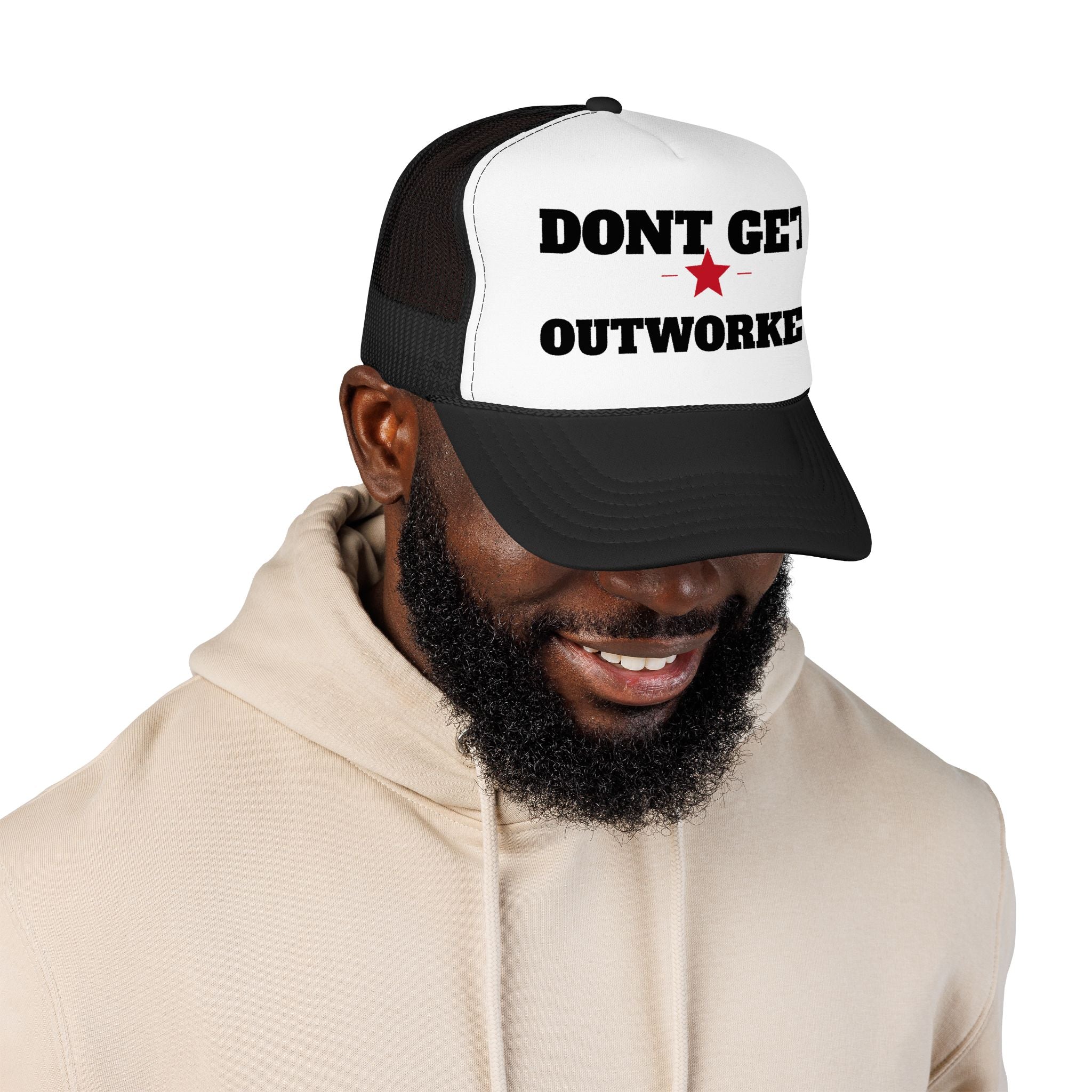 Dont Get Outworked Trucker Hat | Motivational Retro Star Mesh Cap